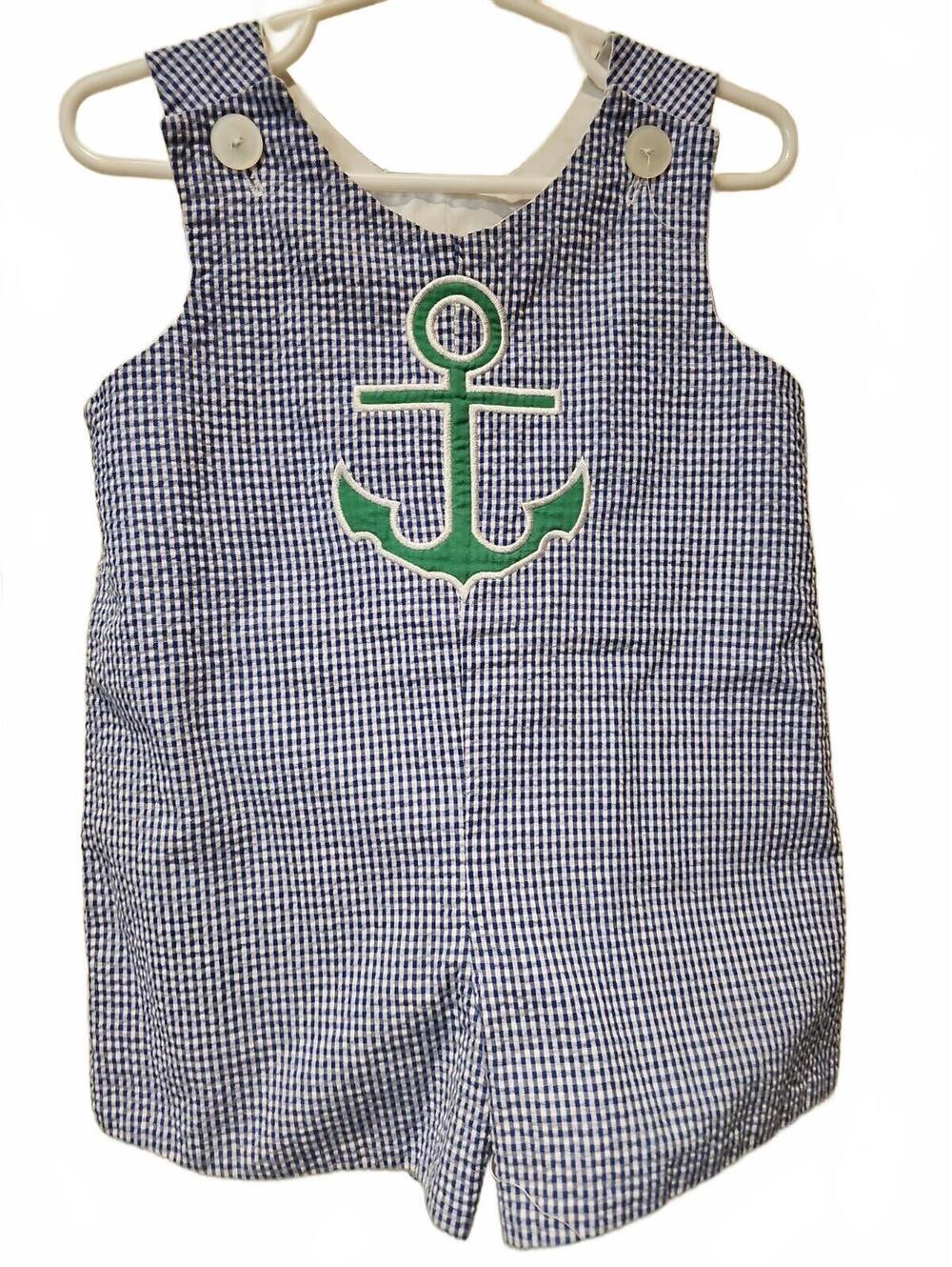 Smock & Dot Kids Nautical Gingham Seersucker Romper Cotton Jon Jon Shortall 12m